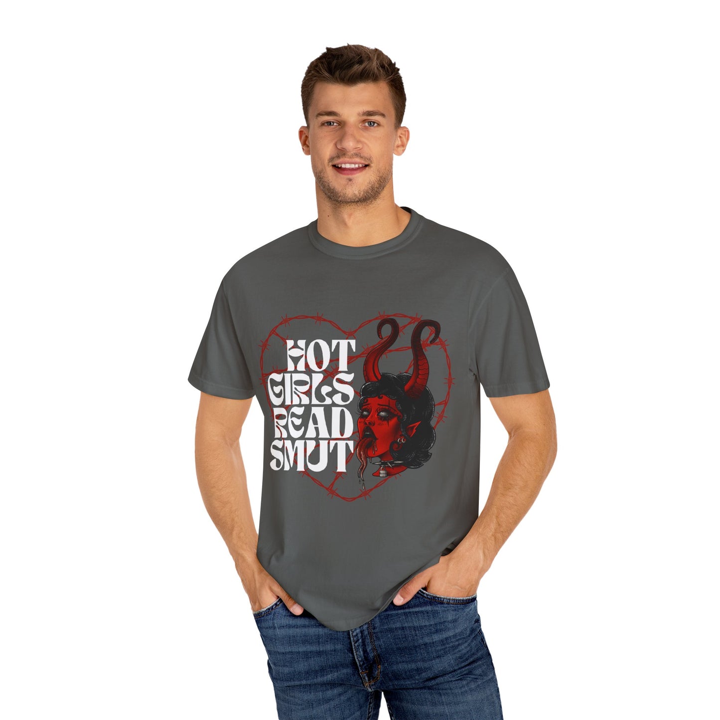 Unisex Garment-Dyed T-Shirt - 'Hot Girls Read Smut' Graphic Tee for Book Lovers
