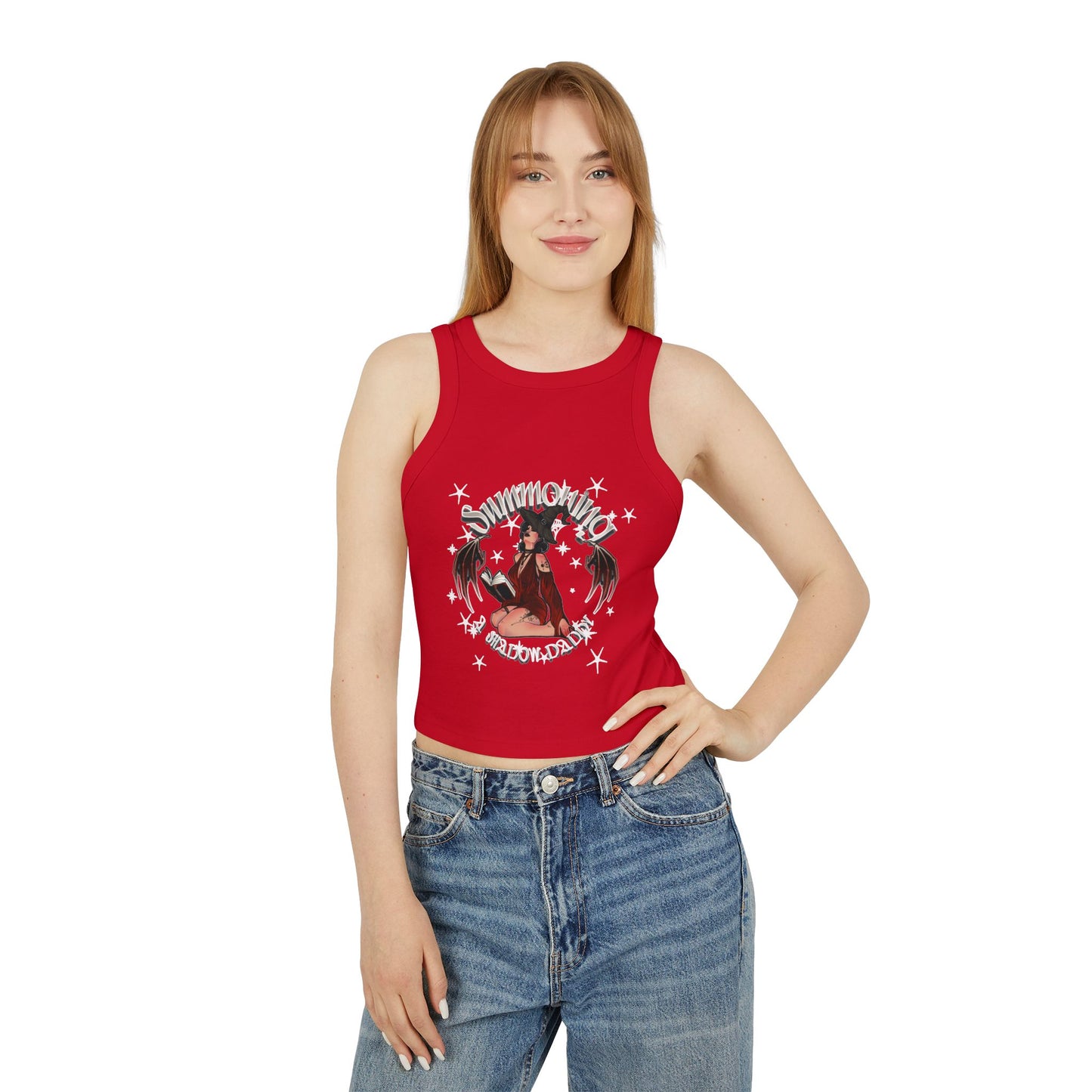 Gothic Summoning Women's Racer Tank Top - Edgy Black Crop for Festivals & Everyday Wear