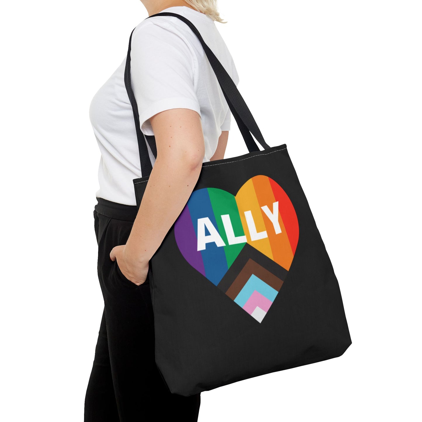 Pride Ally Tote Bag, Reusable Shopping Bag, Eco-Friendly Tote, LGBTQ+ Gift, Colorful Heart Design