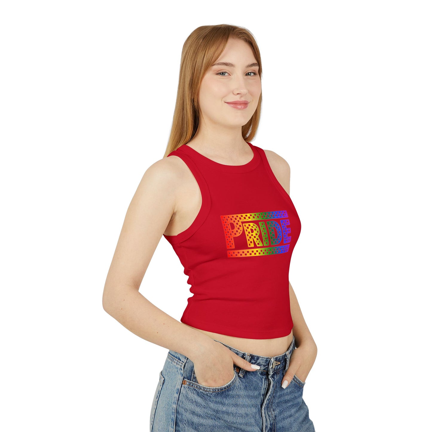 Pride Racer Tank Top for Women, LGBTQ+ Apparel, Summer Festival Shirts, Pride Month Clothing, Colorful Celebration Wear