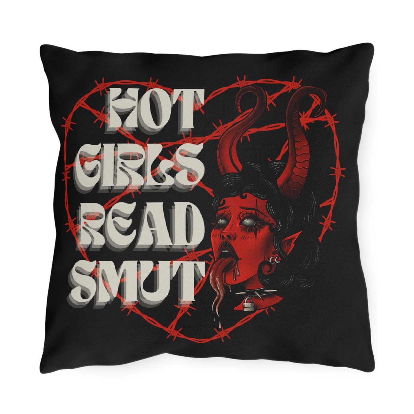 Punk Style Outdoor Pillow - 'Hot Girls Read Smut' Decorative Cushion