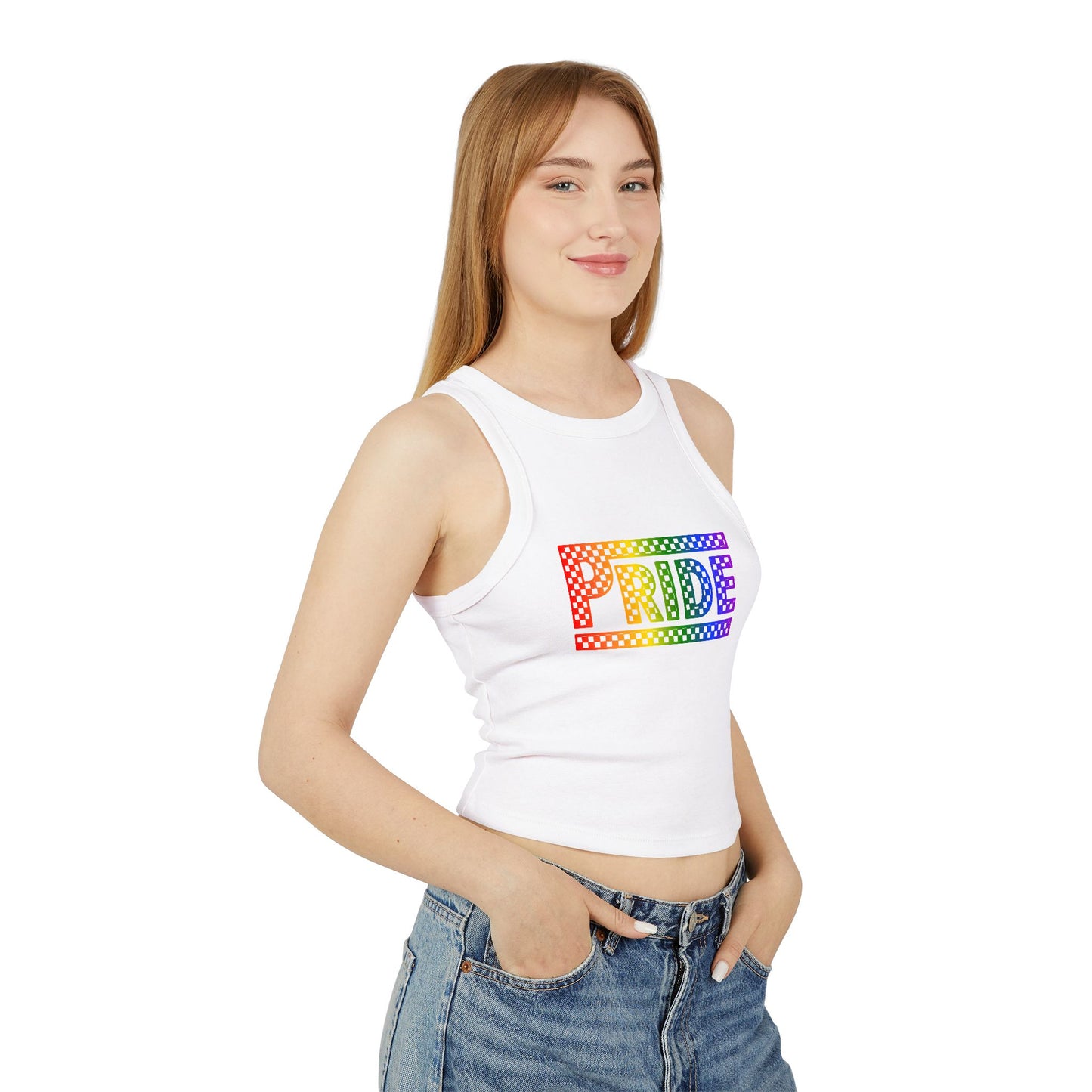 Pride Racer Tank Top for Women, LGBTQ+ Apparel, Summer Festival Shirts, Pride Month Clothing, Colorful Celebration Wear