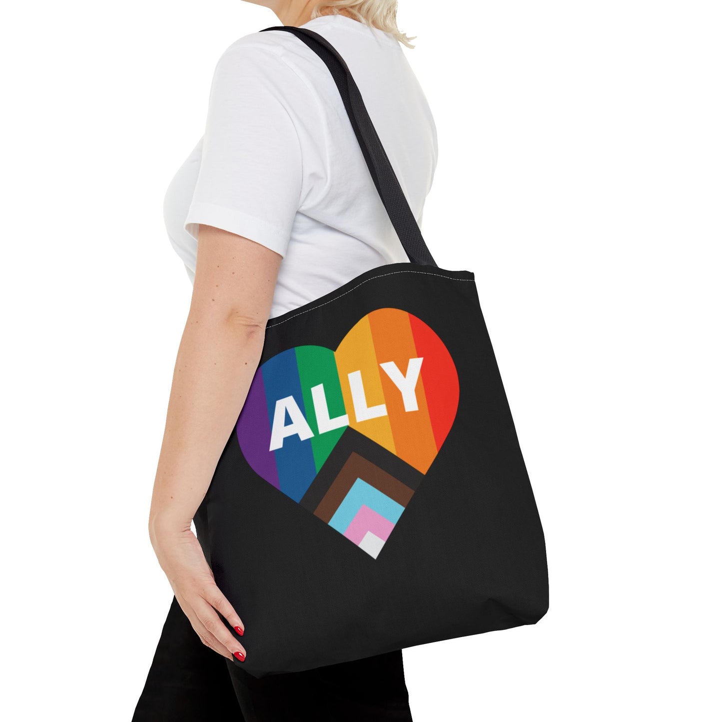Pride Ally Tote Bag, Reusable Shopping Bag, Eco-Friendly Tote, LGBTQ+ Gift, Colorful Heart Design