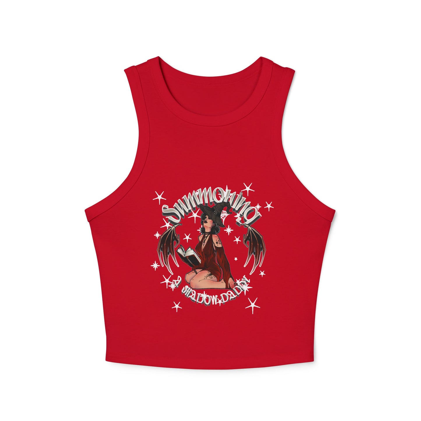 Gothic Summoning Women's Racer Tank Top - Edgy Black Crop for Festivals & Everyday Wear