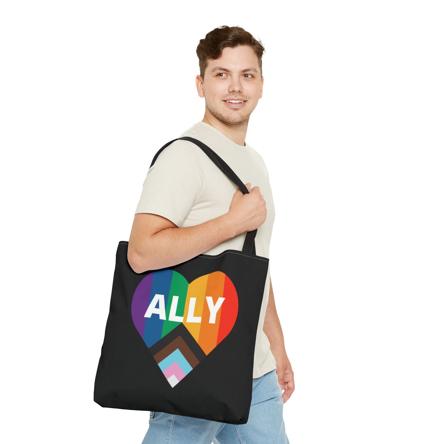 Pride Ally Tote Bag, Reusable Shopping Bag, Eco-Friendly Tote, LGBTQ+ Gift, Colorful Heart Design