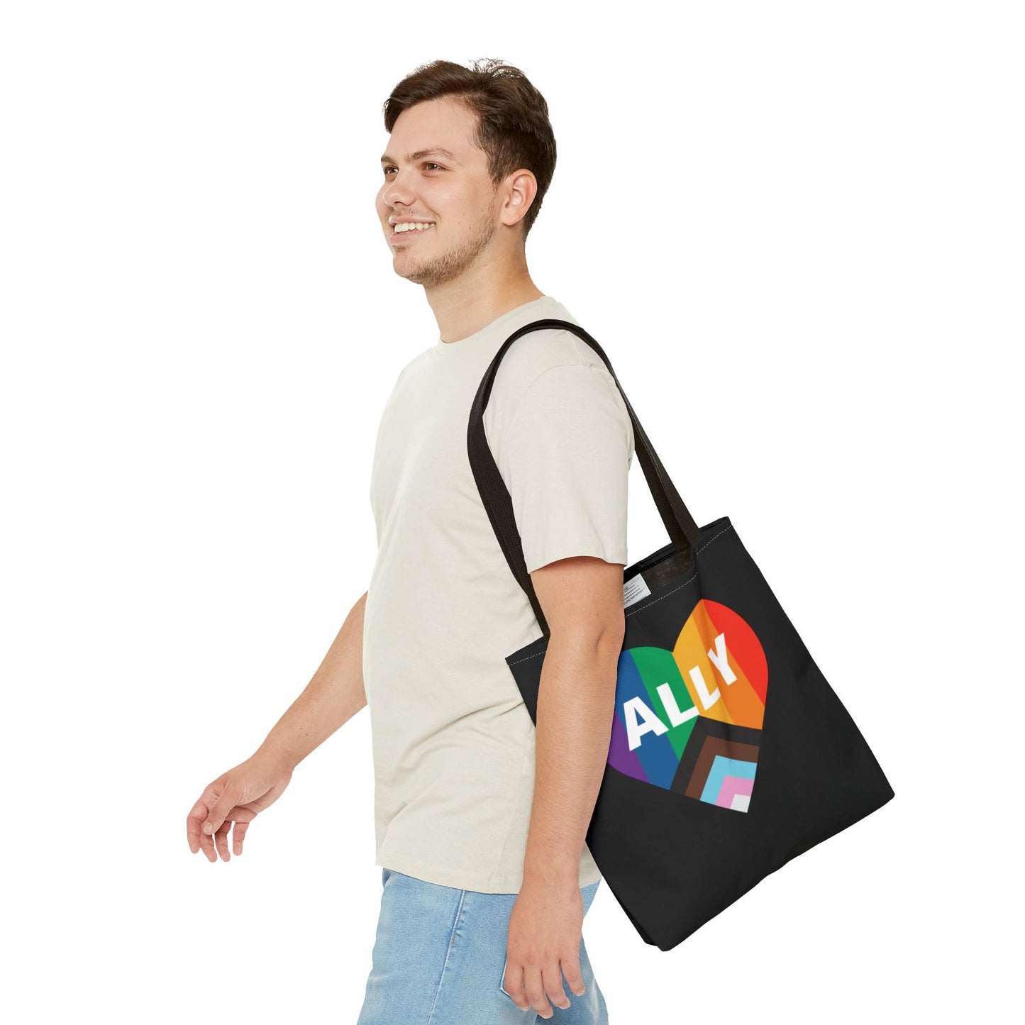 Pride Ally Tote Bag, Reusable Shopping Bag, Eco-Friendly Tote, LGBTQ+ Gift, Colorful Heart Design