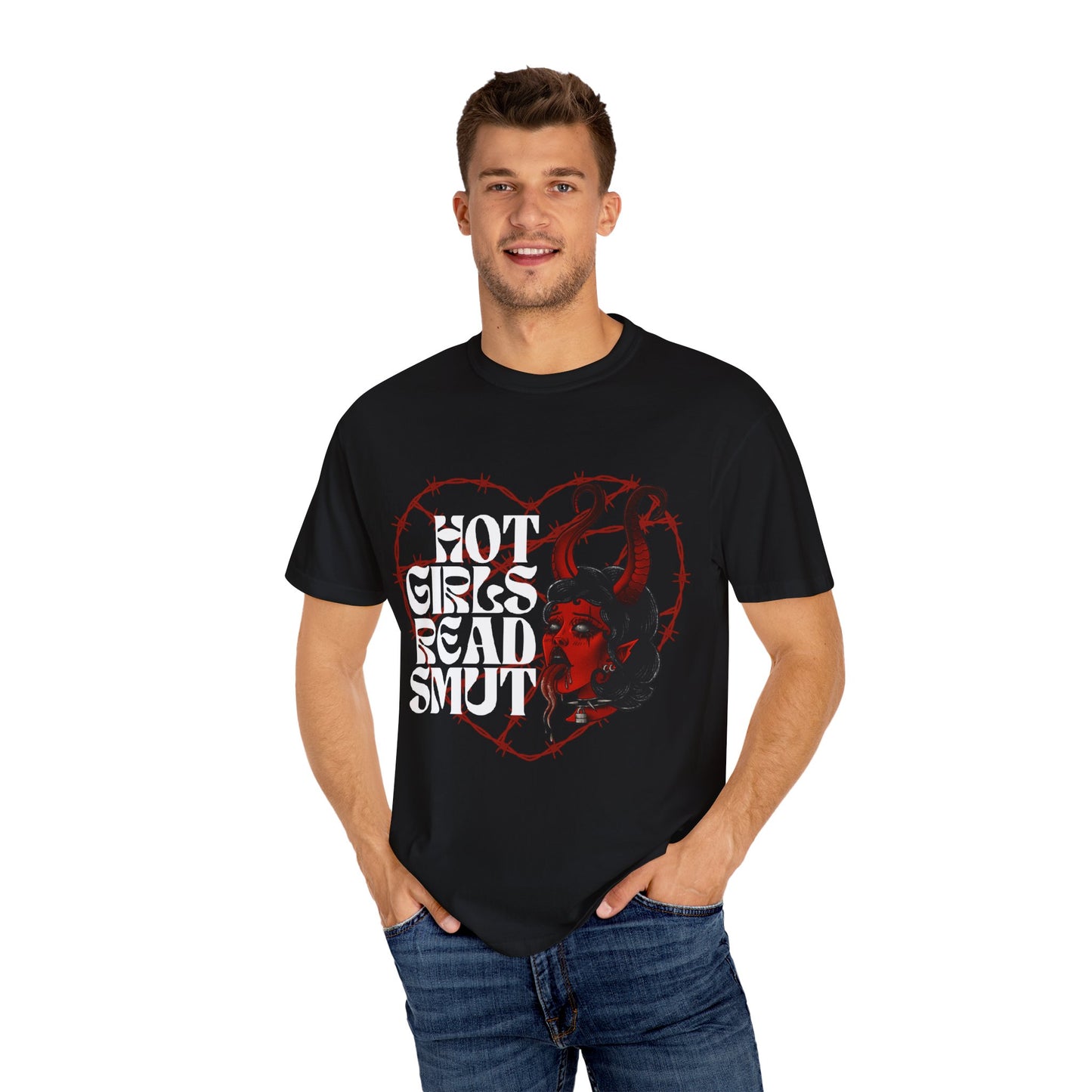 Unisex Garment-Dyed T-Shirt - 'Hot Girls Read Smut' Graphic Tee for Book Lovers