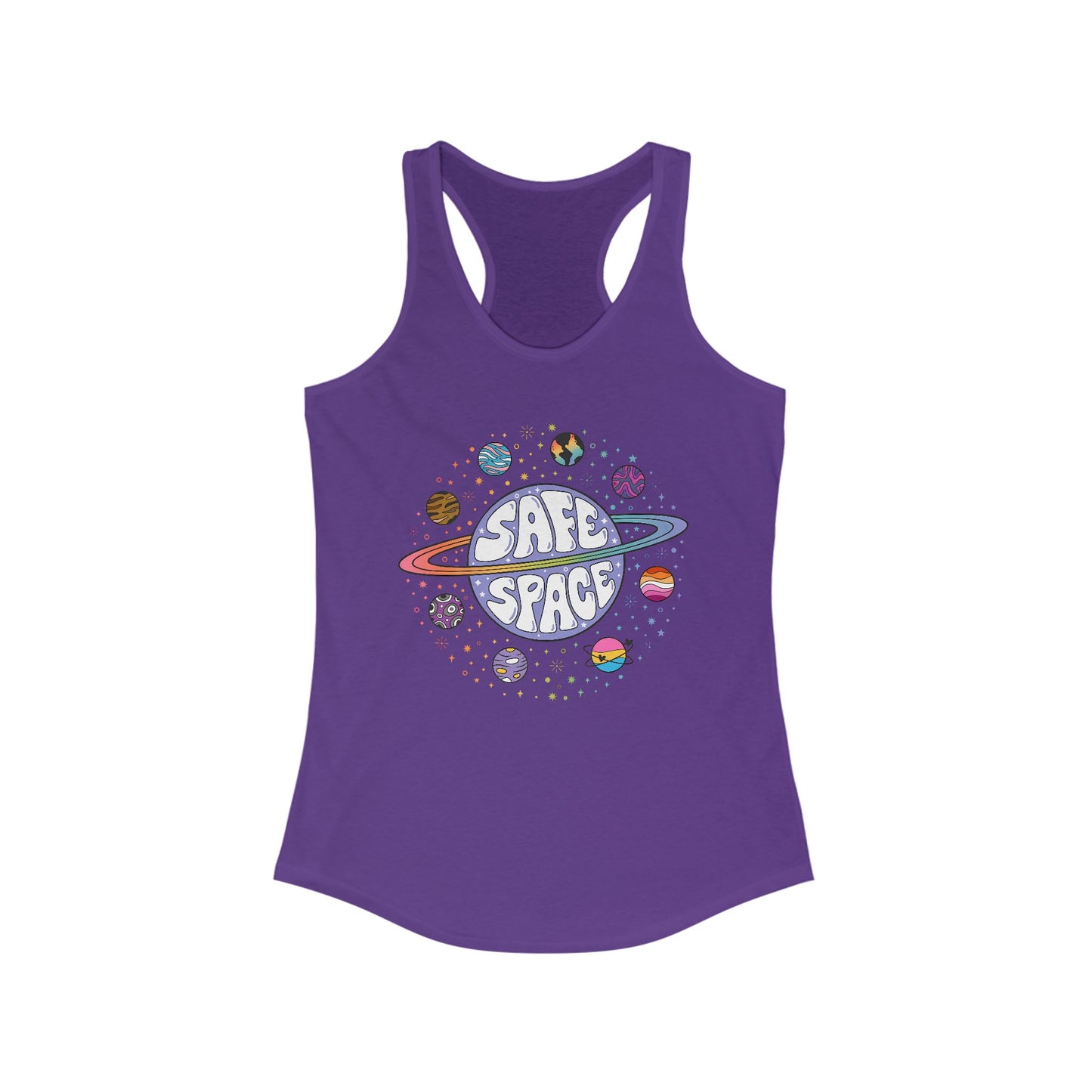 Safe Space Women's Racerback Tank, Cute Summer Top, Pride Apparel, Perfect for Workouts, LGBTQ+ Gift, Casual Wear