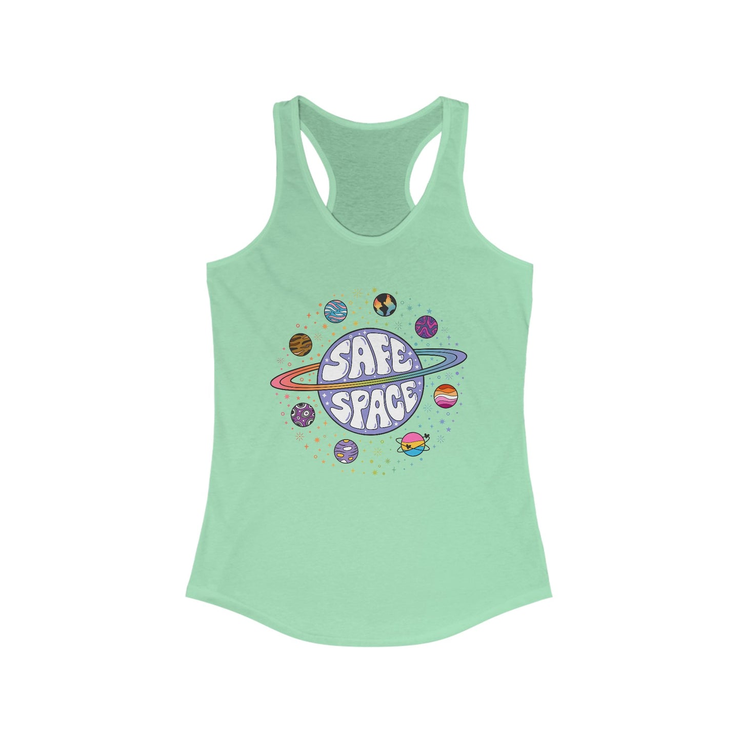 Safe Space Women's Racerback Tank, Cute Summer Top, Pride Apparel, Perfect for Workouts, LGBTQ+ Gift, Casual Wear