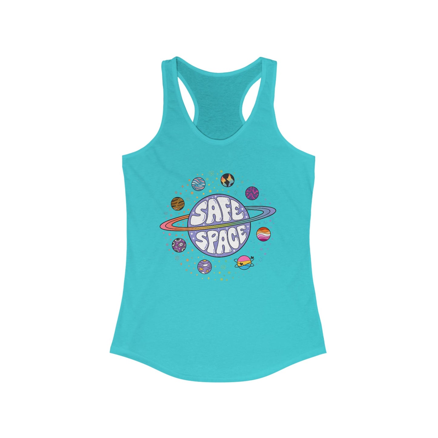 Safe Space Women's Racerback Tank, Cute Summer Top, Pride Apparel, Perfect for Workouts, LGBTQ+ Gift, Casual Wear