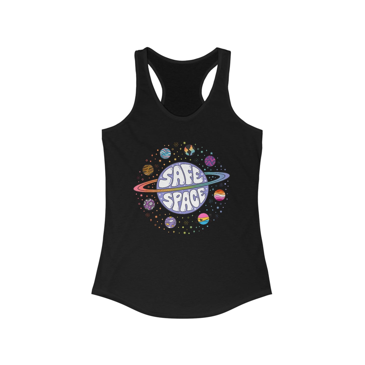Safe Space Women's Racerback Tank, Cute Summer Top, Pride Apparel, Perfect for Workouts, LGBTQ+ Gift, Casual Wear