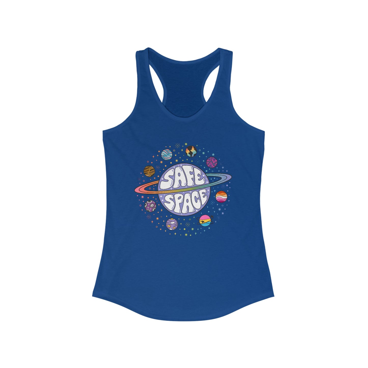 Safe Space Women's Racerback Tank, Cute Summer Top, Pride Apparel, Perfect for Workouts, LGBTQ+ Gift, Casual Wear