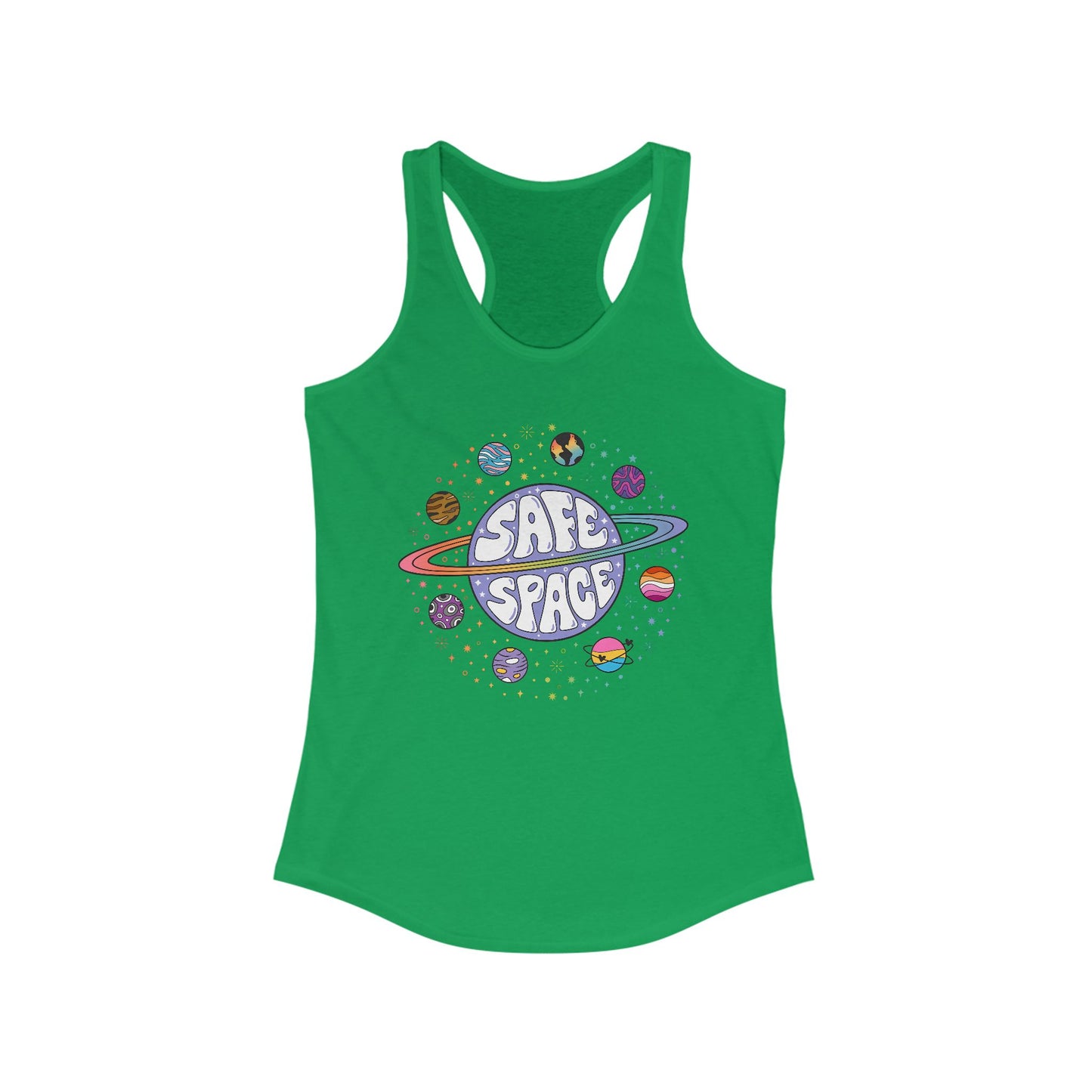 Safe Space Women's Racerback Tank, Cute Summer Top, Pride Apparel, Perfect for Workouts, LGBTQ+ Gift, Casual Wear