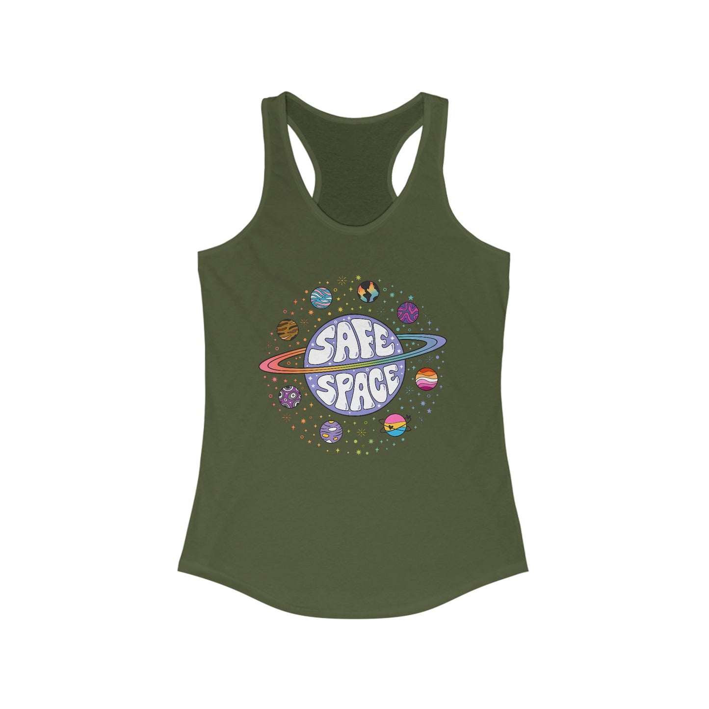 Safe Space Women's Racerback Tank, Cute Summer Top, Pride Apparel, Perfect for Workouts, LGBTQ+ Gift, Casual Wear
