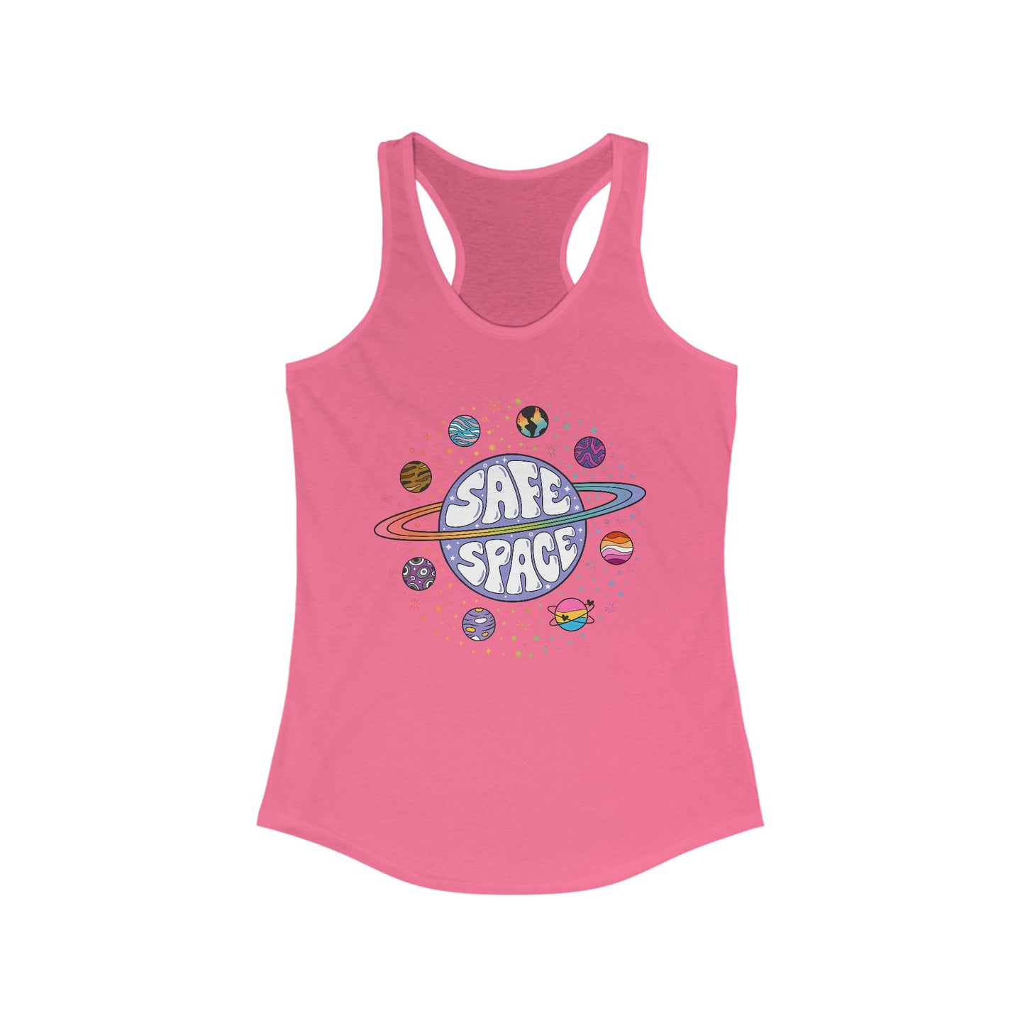 Safe Space Women's Racerback Tank, Cute Summer Top, Pride Apparel, Perfect for Workouts, LGBTQ+ Gift, Casual Wear