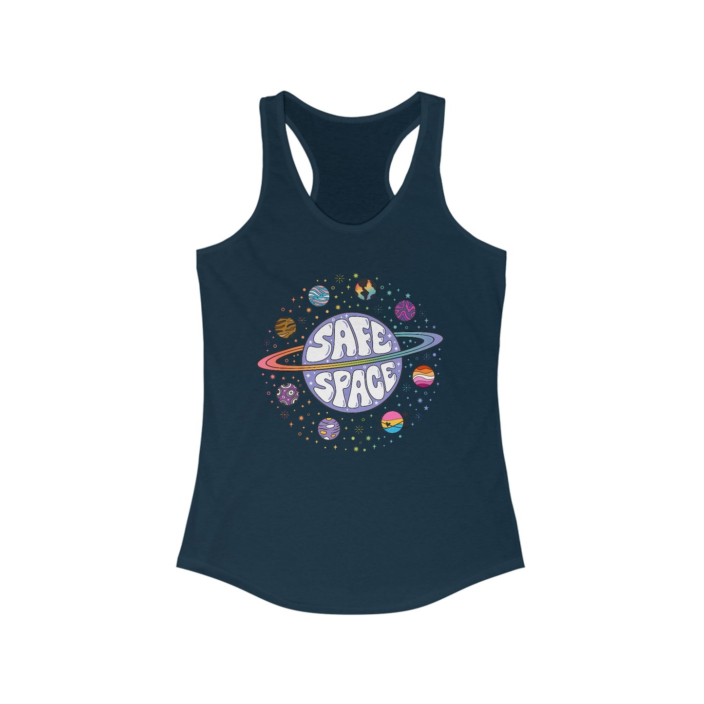 Safe Space Women's Racerback Tank, Cute Summer Top, Pride Apparel, Perfect for Workouts, LGBTQ+ Gift, Casual Wear