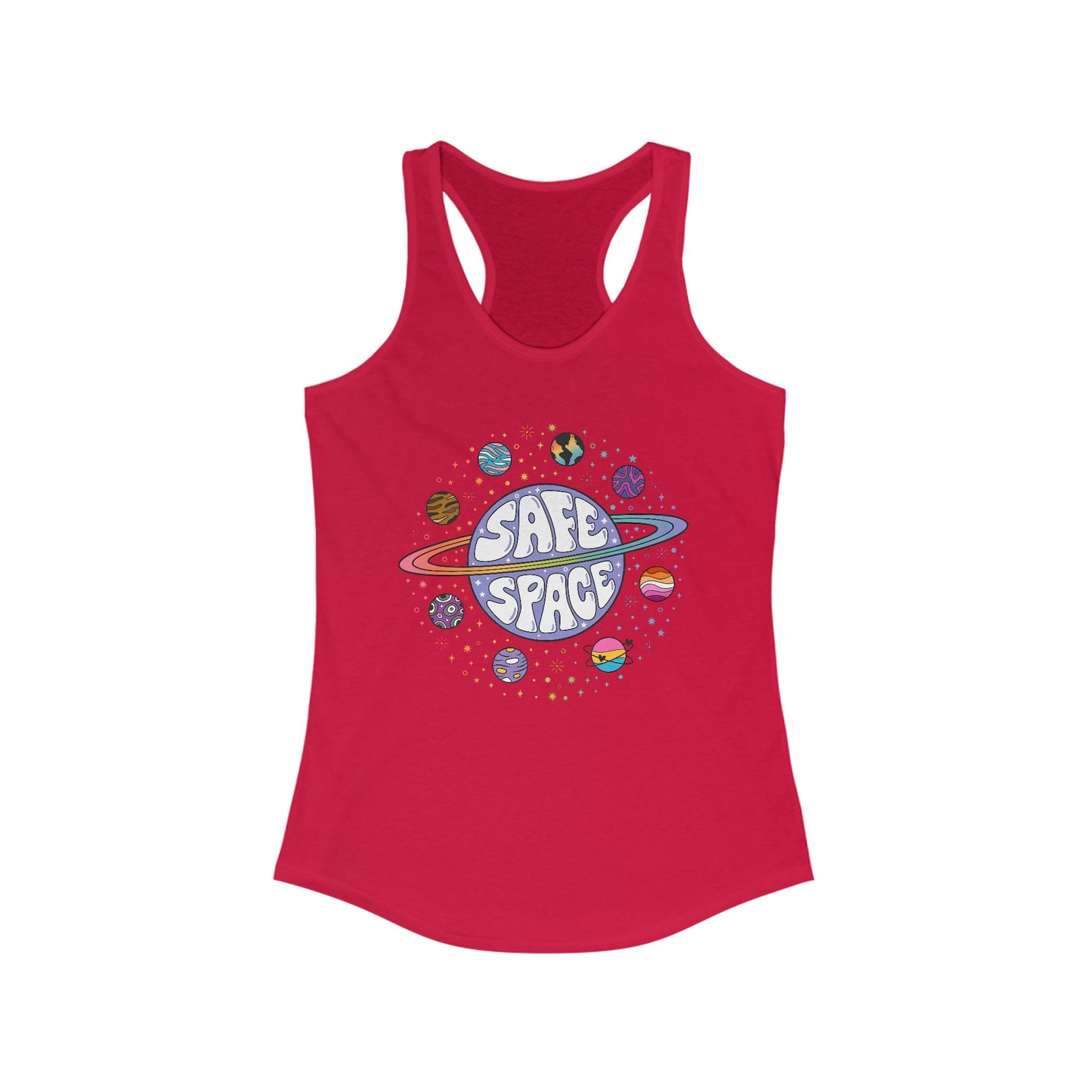Safe Space Women's Racerback Tank, Cute Summer Top, Pride Apparel, Perfect for Workouts, LGBTQ+ Gift, Casual Wear