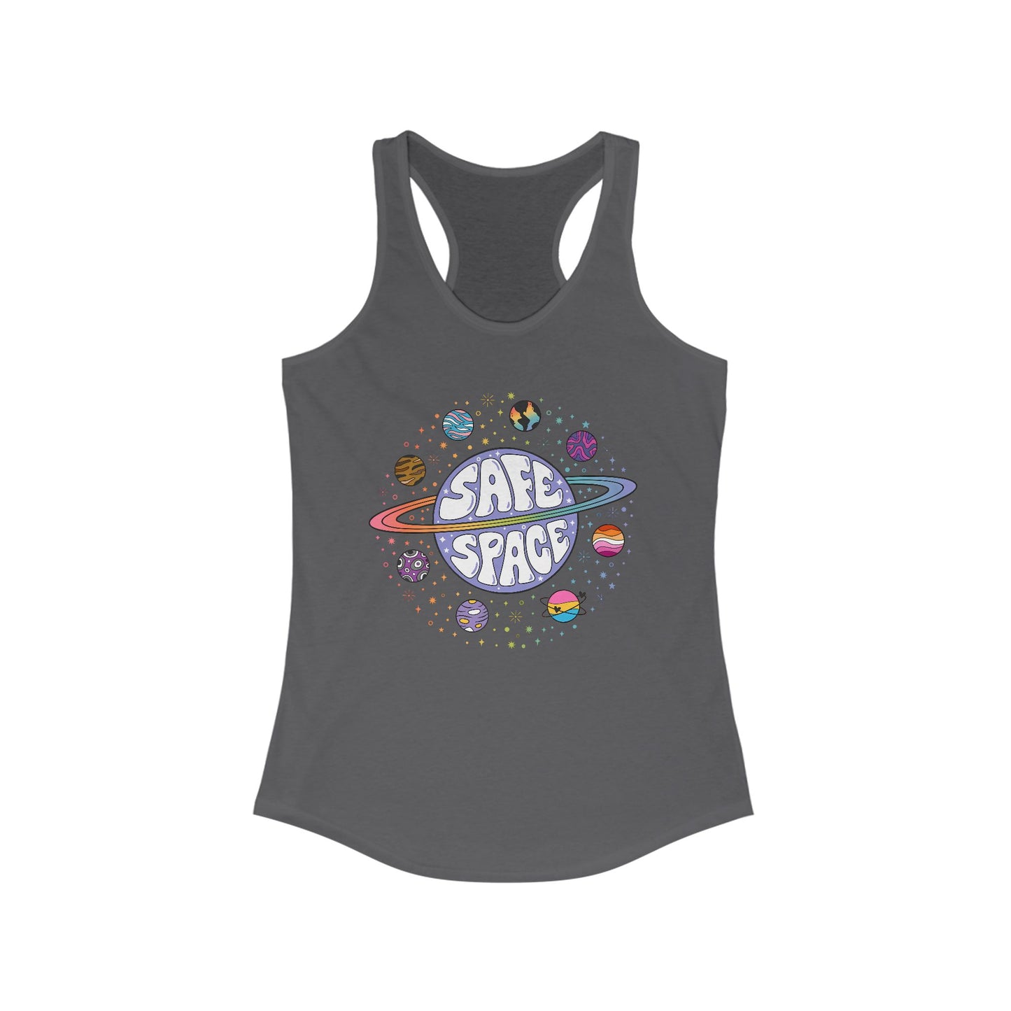 Safe Space Women's Racerback Tank, Cute Summer Top, Pride Apparel, Perfect for Workouts, LGBTQ+ Gift, Casual Wear