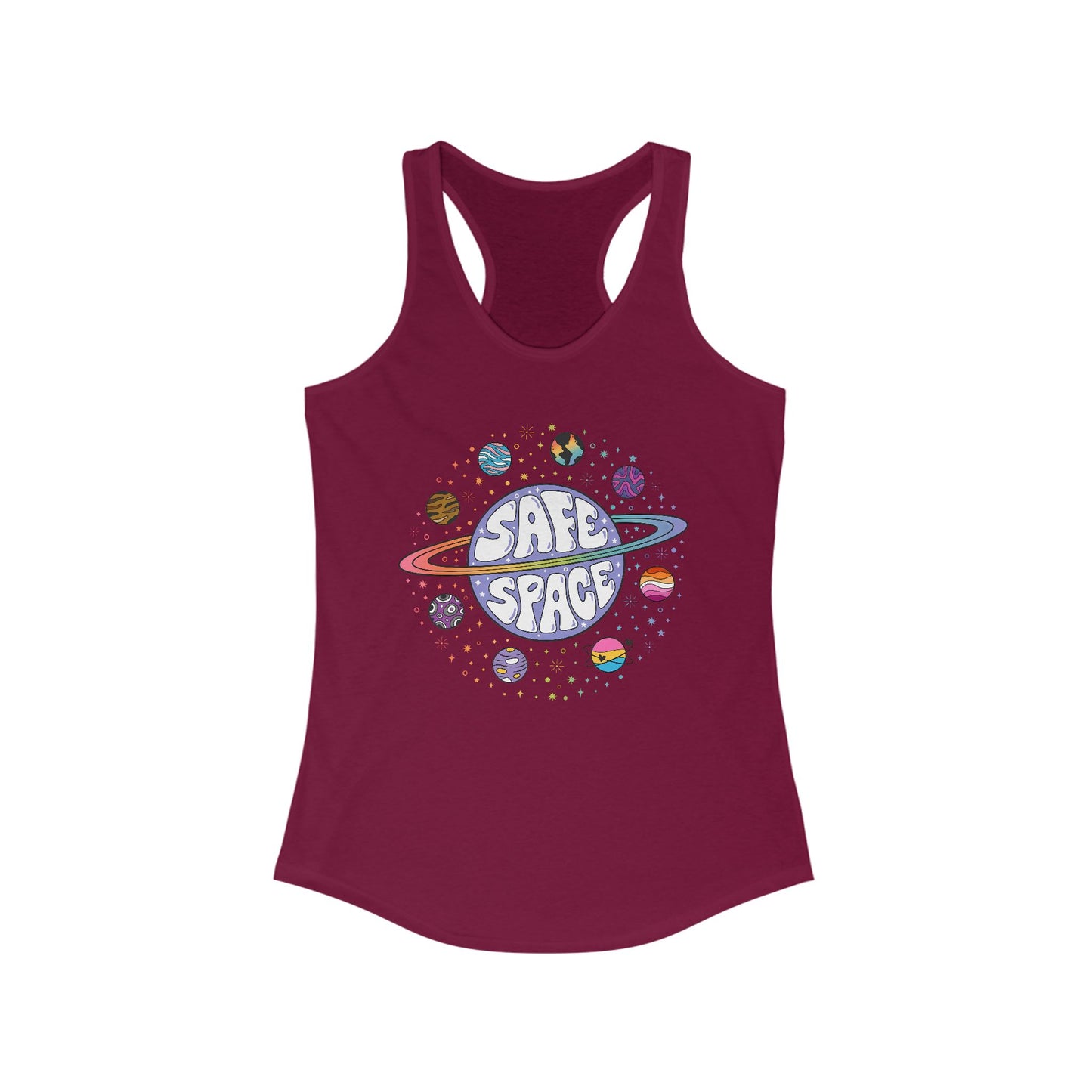 Safe Space Women's Racerback Tank, Cute Summer Top, Pride Apparel, Perfect for Workouts, LGBTQ+ Gift, Casual Wear