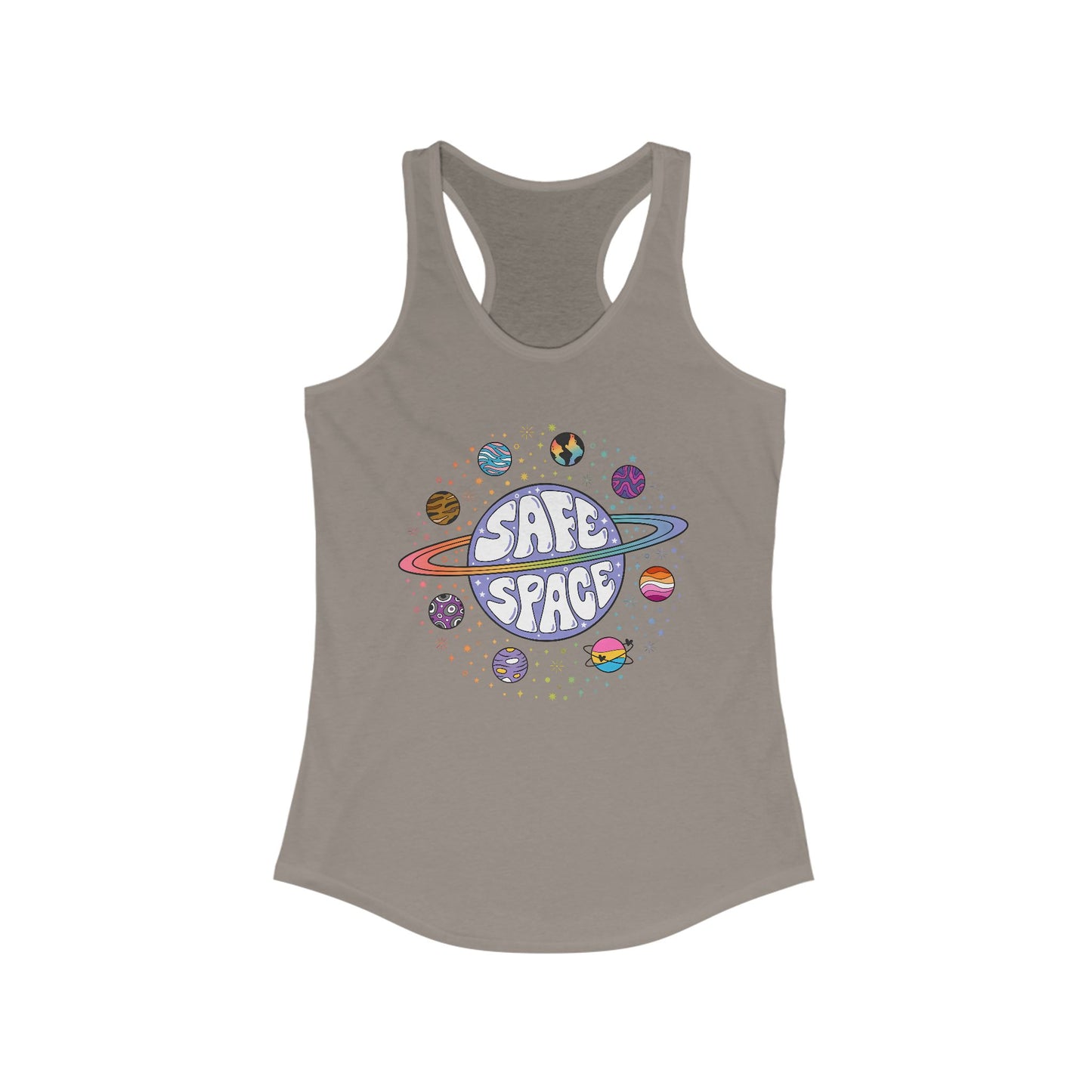 Safe Space Women's Racerback Tank, Cute Summer Top, Pride Apparel, Perfect for Workouts, LGBTQ+ Gift, Casual Wear