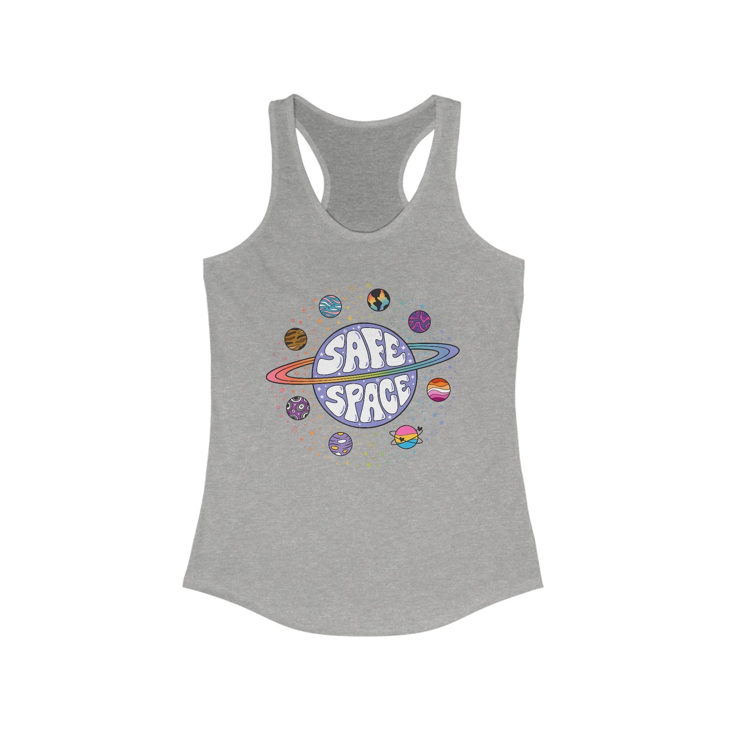 Safe Space Women's Racerback Tank, Cute Summer Top, Pride Apparel, Perfect for Workouts, LGBTQ+ Gift, Casual Wear