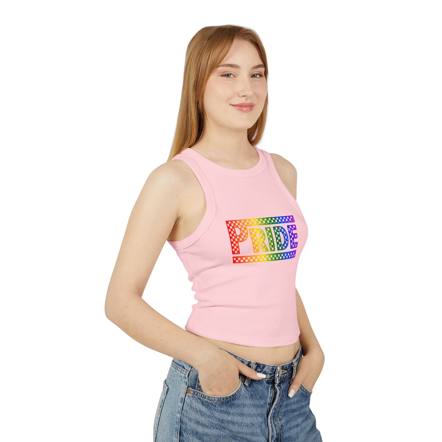 Pride Racer Tank Top for Women, LGBTQ+ Apparel, Summer Festival Shirts, Pride Month Clothing, Colorful Celebration Wear