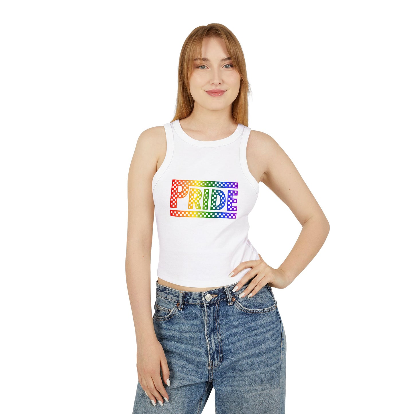 Pride Racer Tank Top for Women, LGBTQ+ Apparel, Summer Festival Shirts, Pride Month Clothing, Colorful Celebration Wear