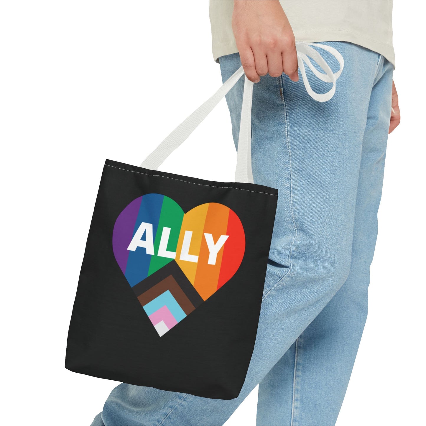 Pride Ally Tote Bag, Reusable Shopping Bag, Eco-Friendly Tote, LGBTQ+ Gift, Colorful Heart Design