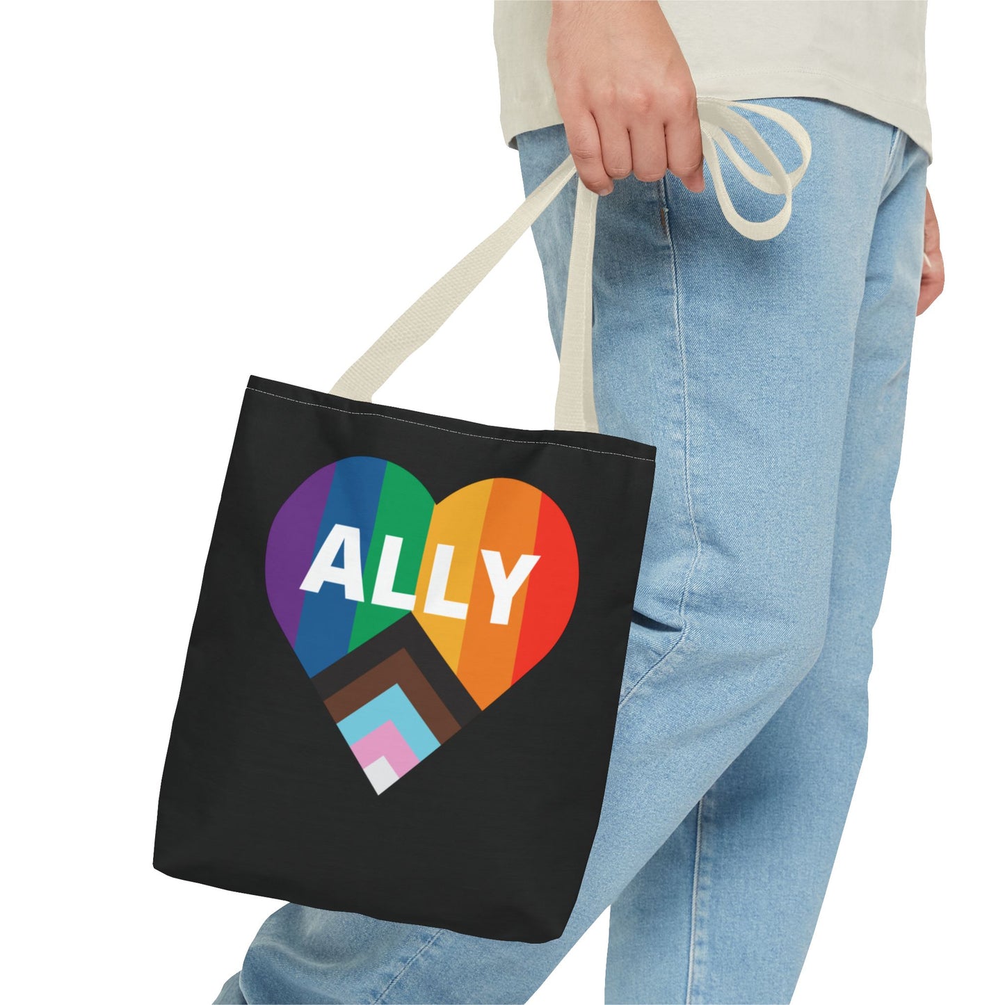 Pride Ally Tote Bag, Reusable Shopping Bag, Eco-Friendly Tote, LGBTQ+ Gift, Colorful Heart Design