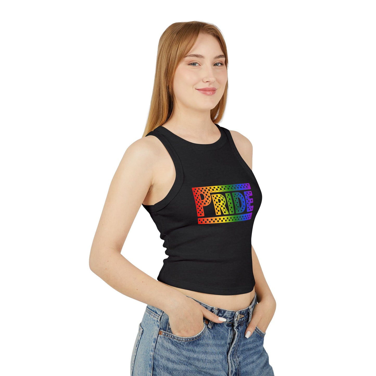 Pride Racer Tank Top for Women, LGBTQ+ Apparel, Summer Festival Shirts, Pride Month Clothing, Colorful Celebration Wear