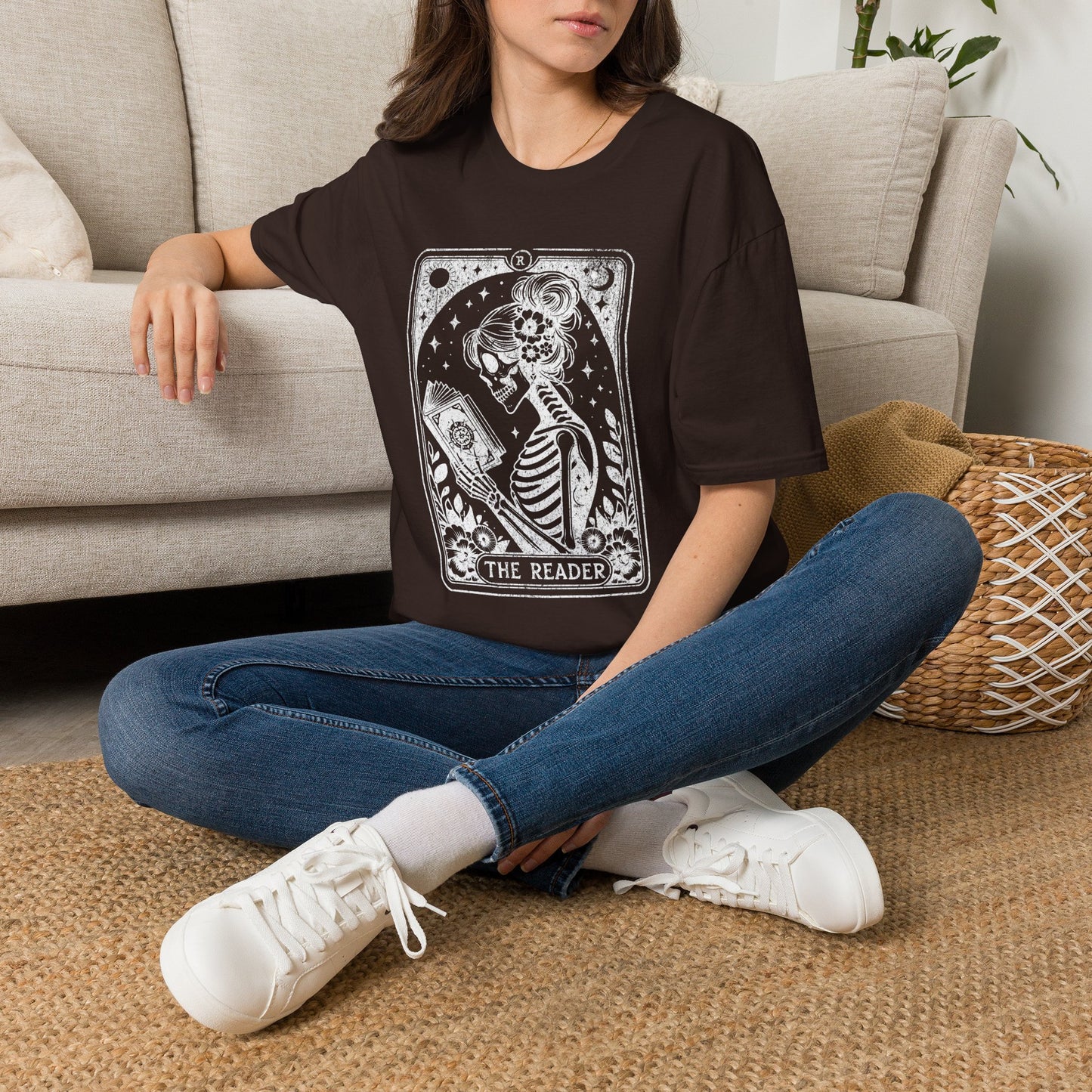 The Reader Skeleton Tarot T-Shirt — Gothic Tarot Card Graphic Tee