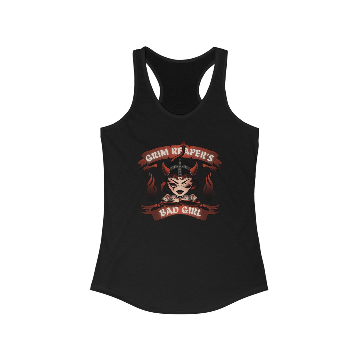 Grim Reaper's Bad Girl Racerback Tank - Edgy Graphic Tee for Confident Women