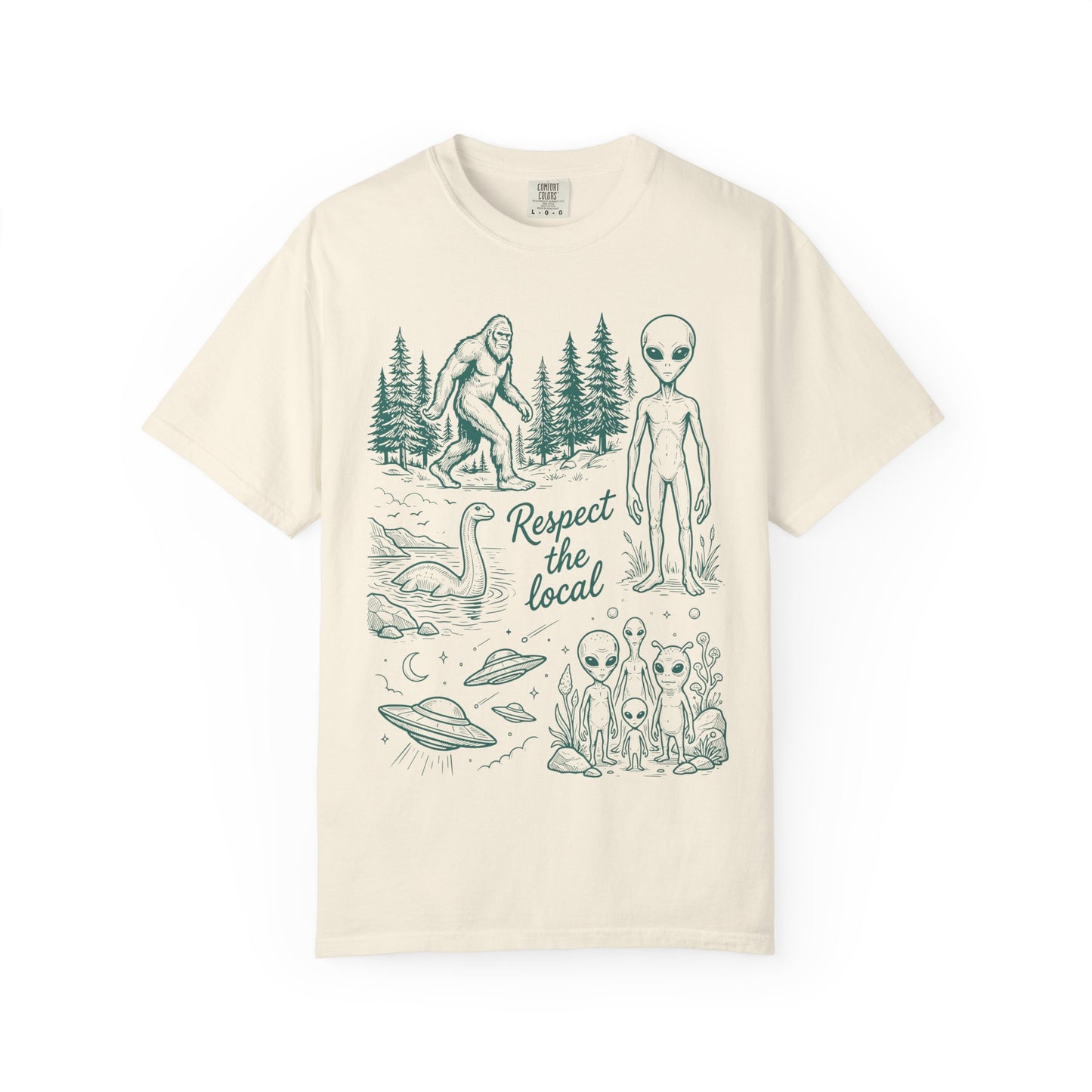 Respect the Local Alien T-Shirt — Retro UFO & Bigfoot Graphic Tee