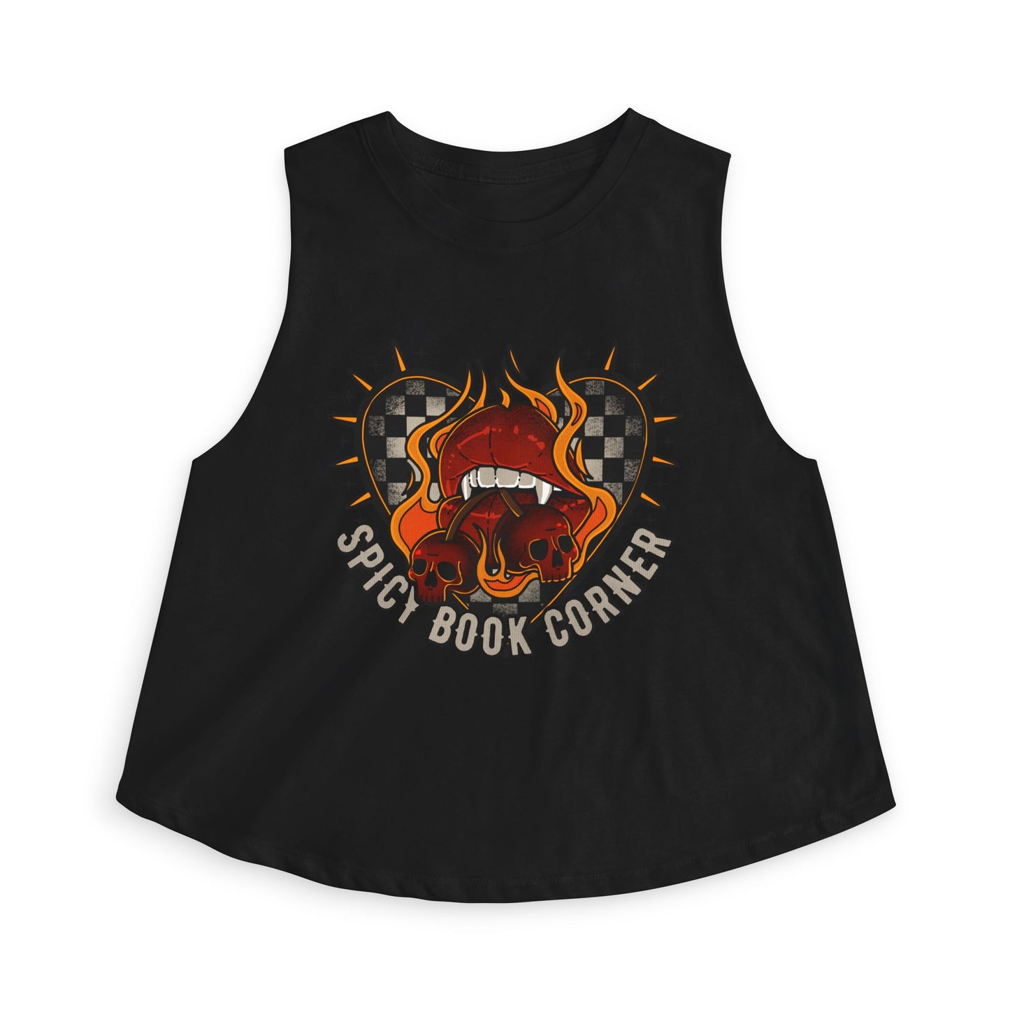 Spicy Book Corner Women's Crop Top — Retro Flaming Lips & Checkerheart Graphic