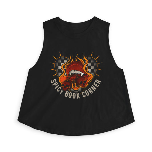 Spicy Book Corner Women's Crop Top — Retro Flaming Lips & Checkerheart Graphic