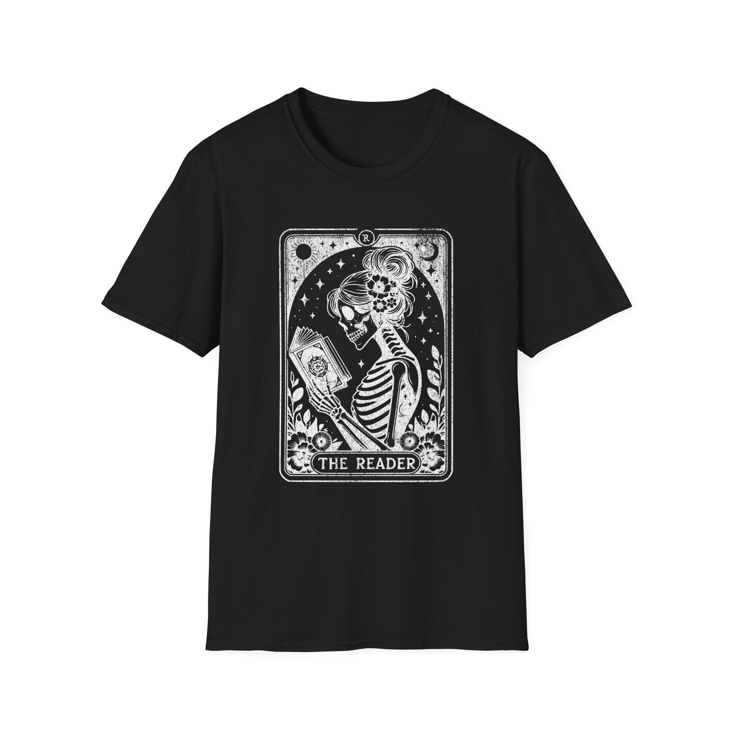 The Reader Skeleton Tarot T-Shirt — Gothic Tarot Card Graphic Tee