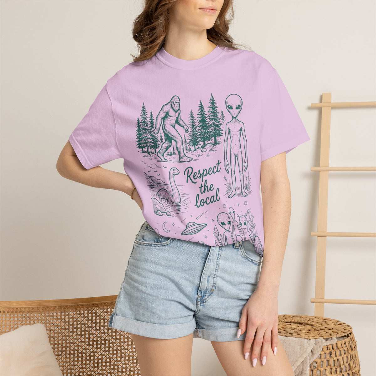Respect the Local Alien T-Shirt — Retro UFO & Bigfoot Graphic Tee