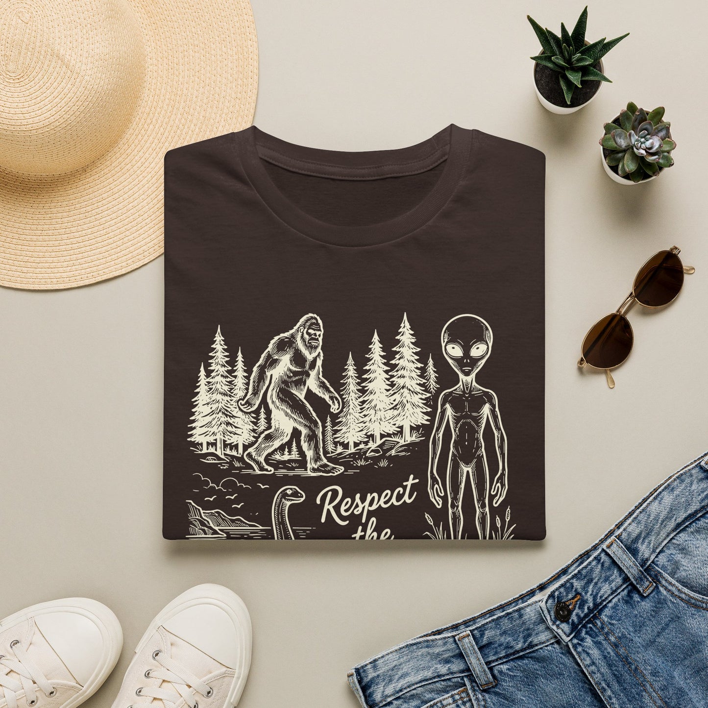 Respect the Local T-Shirt — Sasquatch, Aliens & Cryptid Graphic Tee