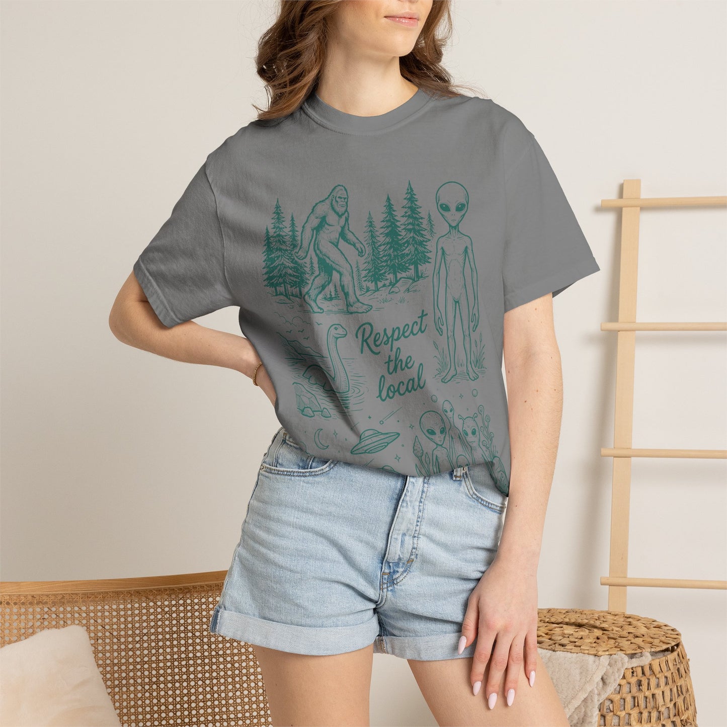 Respect the Local Alien T-Shirt — Retro UFO & Bigfoot Graphic Tee