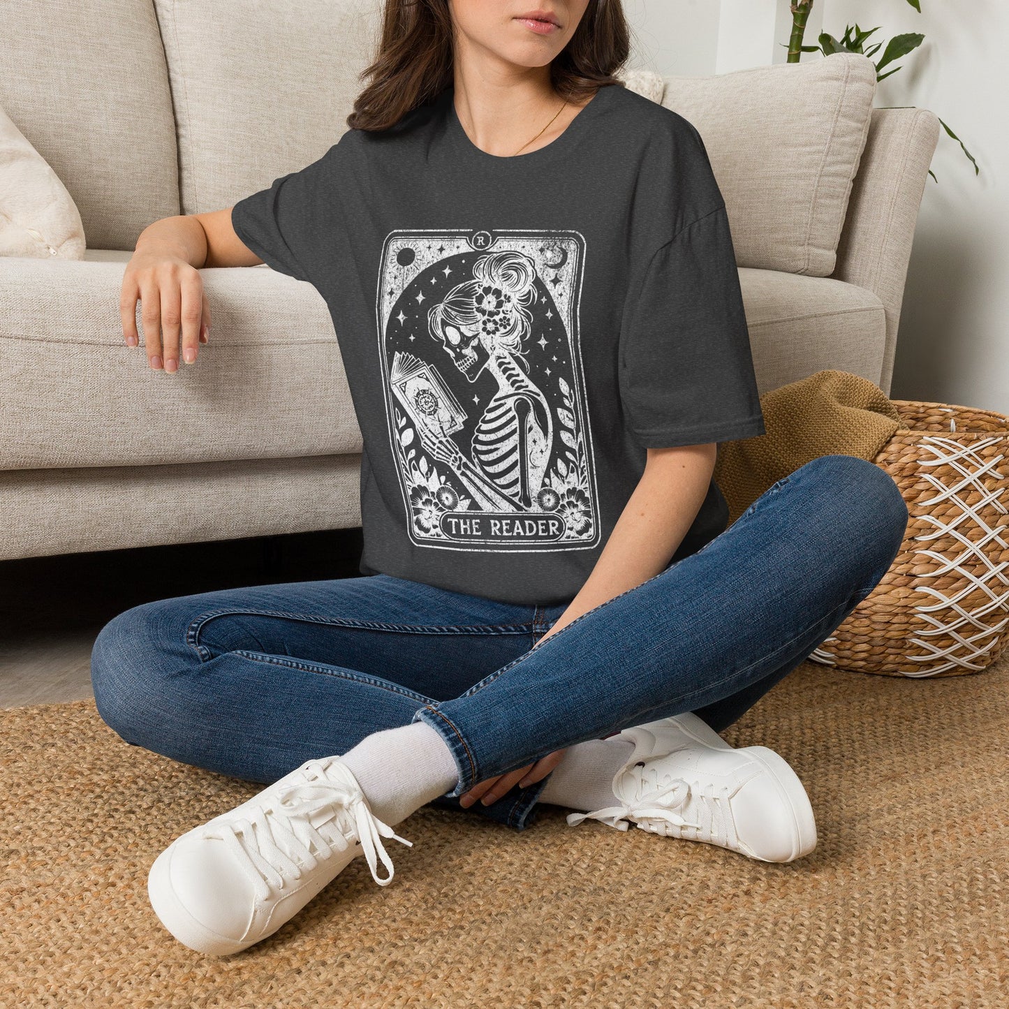The Reader Skeleton Tarot T-Shirt — Gothic Tarot Card Graphic Tee