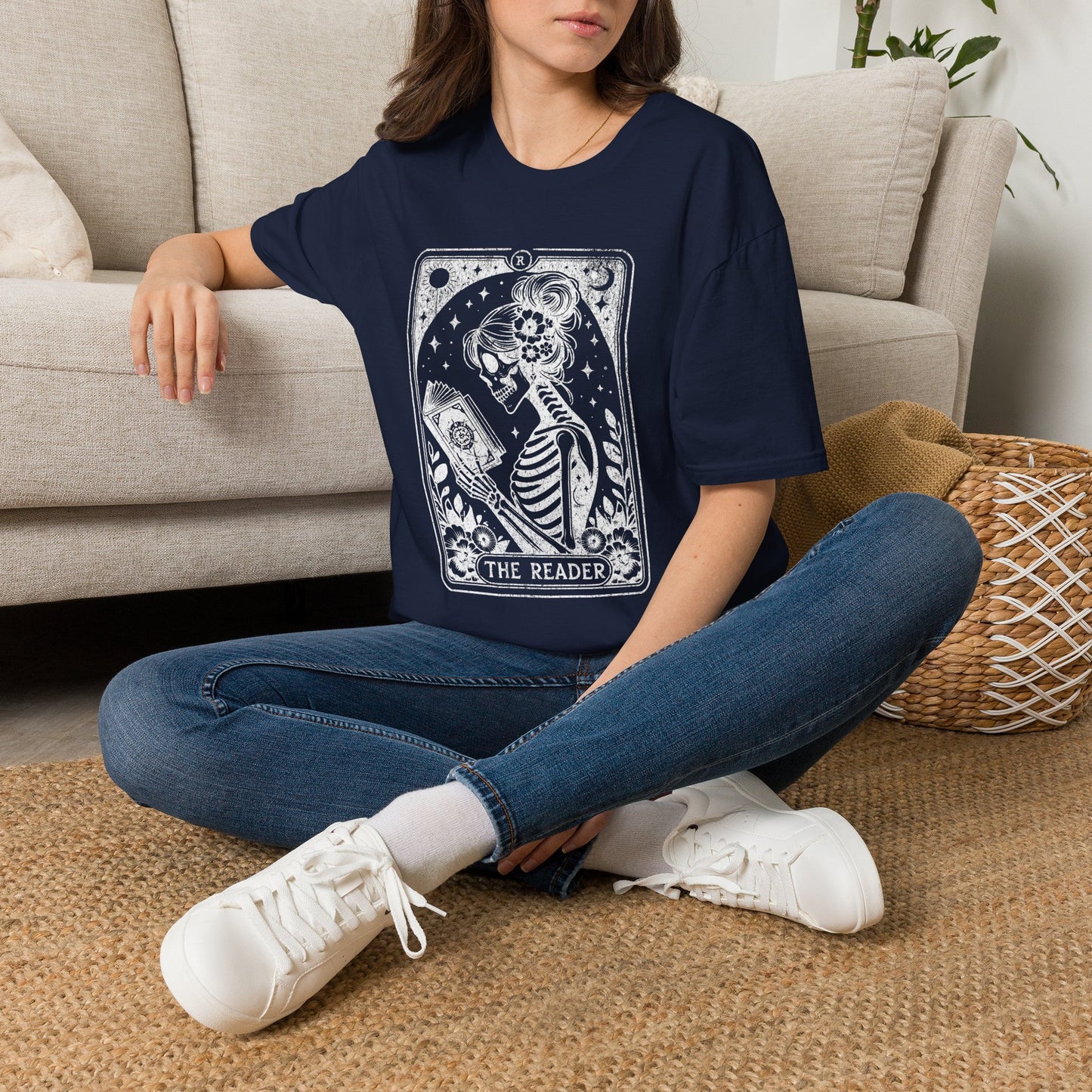 The Reader Skeleton Tarot T-Shirt — Gothic Tarot Card Graphic Tee