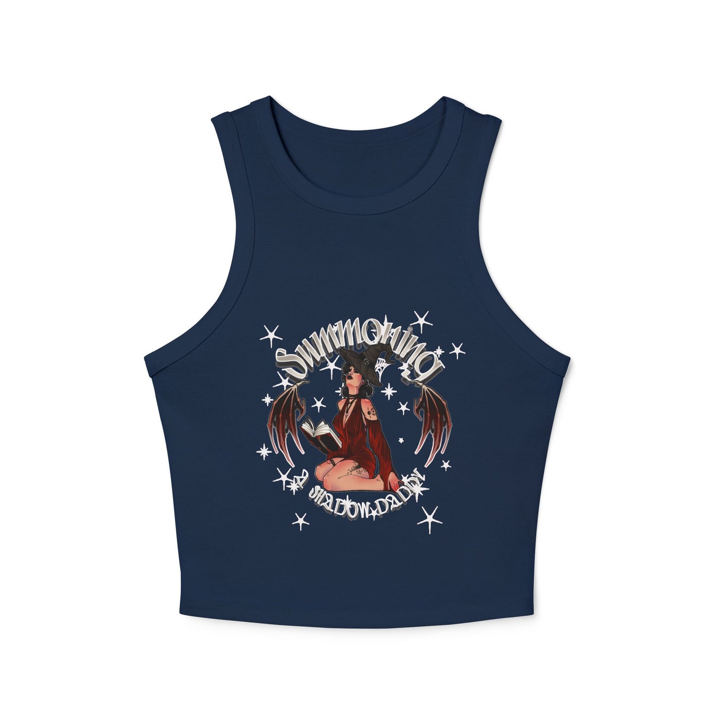Gothic Summoning Women's Racer Tank Top - Edgy Black Crop for Festivals & Everyday Wear