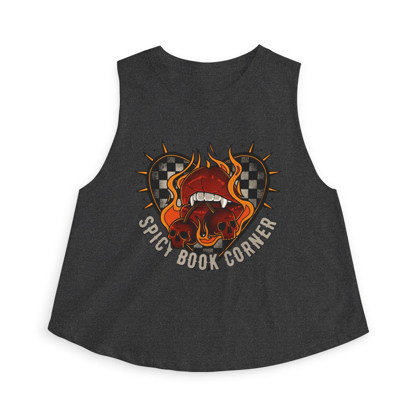 Spicy Book Corner Women's Crop Top — Retro Flaming Lips & Checkerheart Graphic