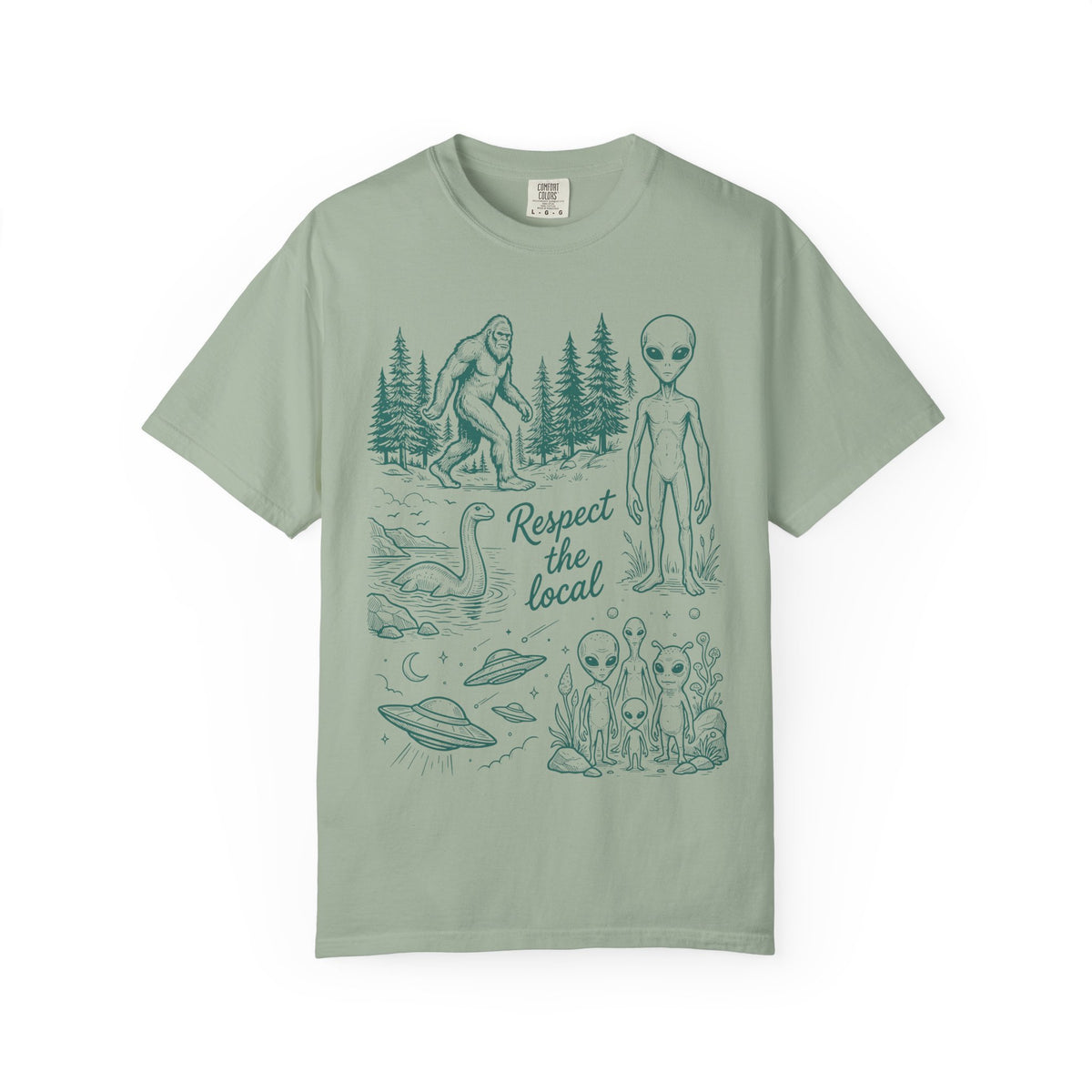 Respect the Local Alien T-Shirt — Retro UFO & Bigfoot Graphic Tee