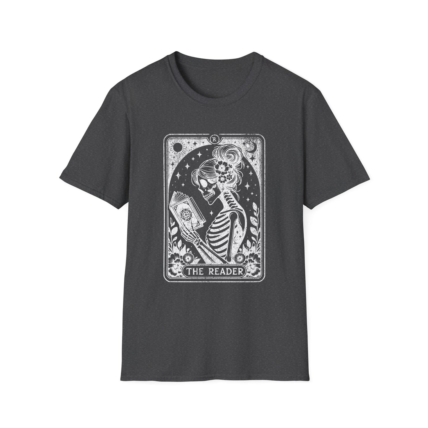 The Reader Skeleton Tarot T-Shirt — Gothic Tarot Card Graphic Tee