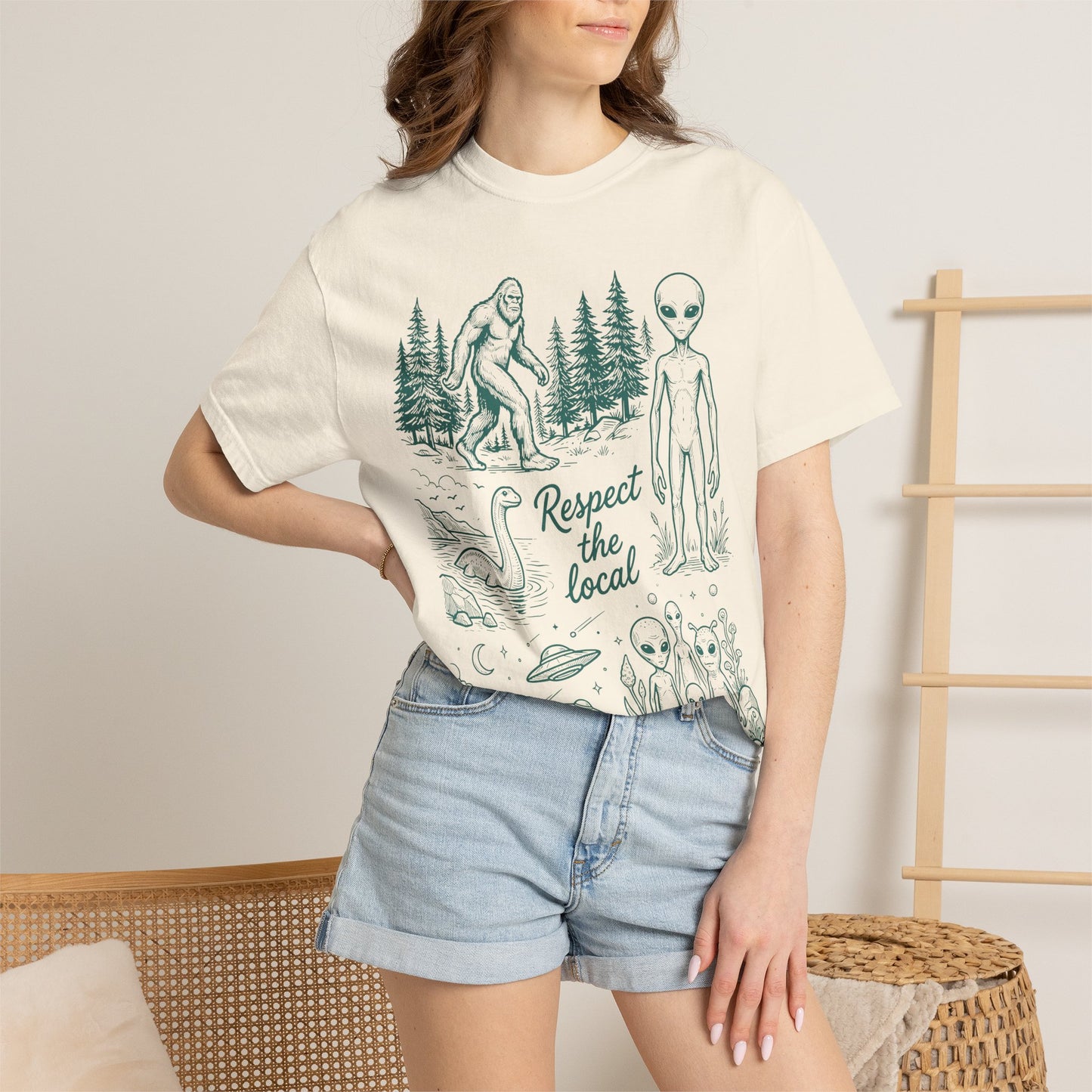 Respect the Local Alien T-Shirt — Retro UFO & Bigfoot Graphic Tee