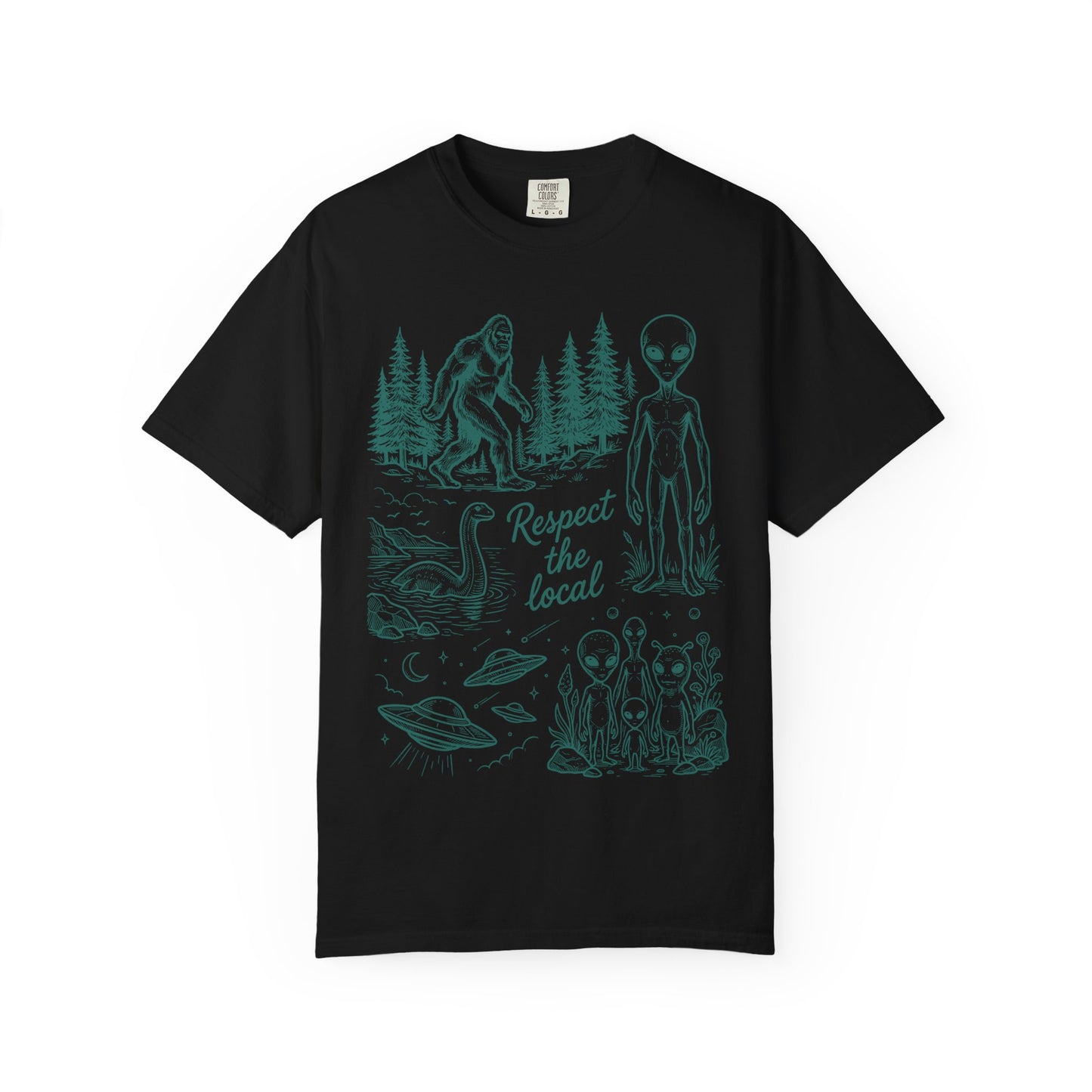 Respect the Local Alien T-Shirt — Retro UFO & Bigfoot Graphic Tee
