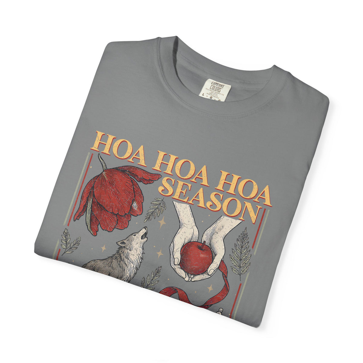 Hoa Season Graphic T-Shirt — Vintage Wolf & Floral Illustration Tee