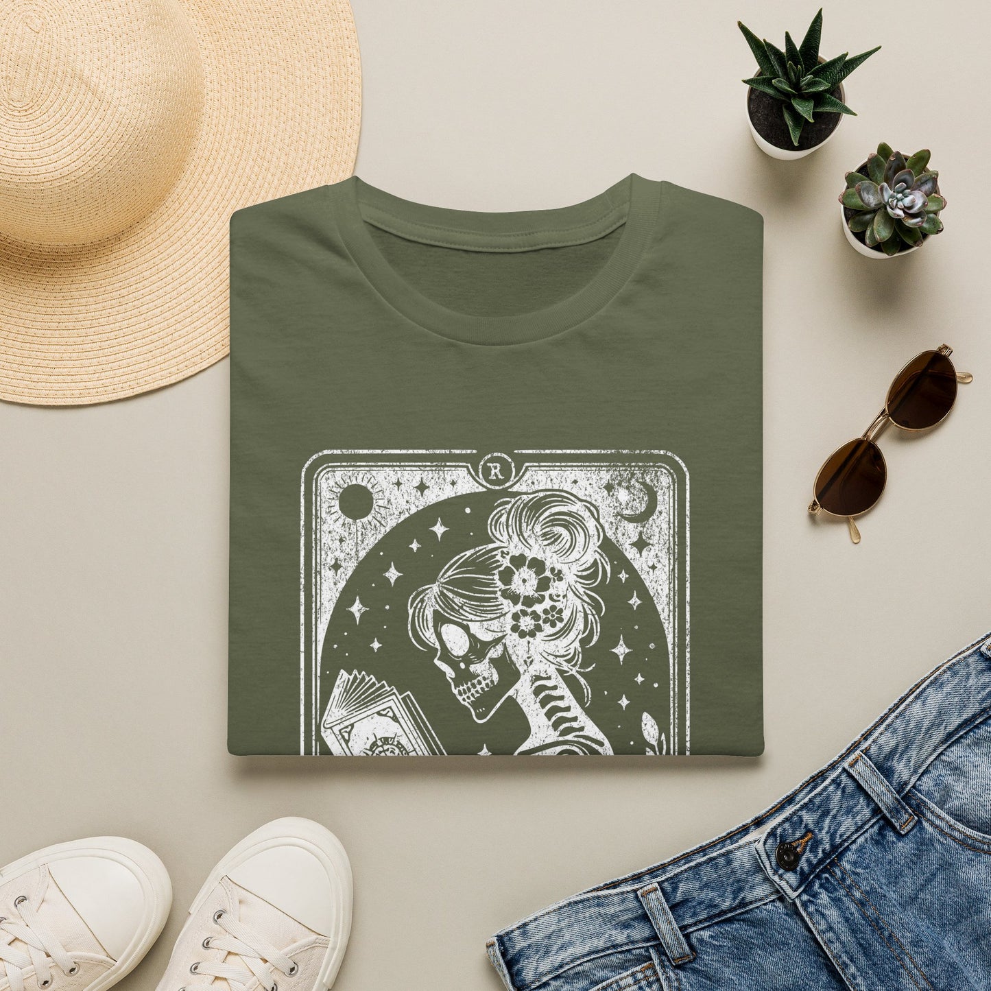 The Reader Skeleton Tarot T-Shirt — Gothic Tarot Card Graphic Tee