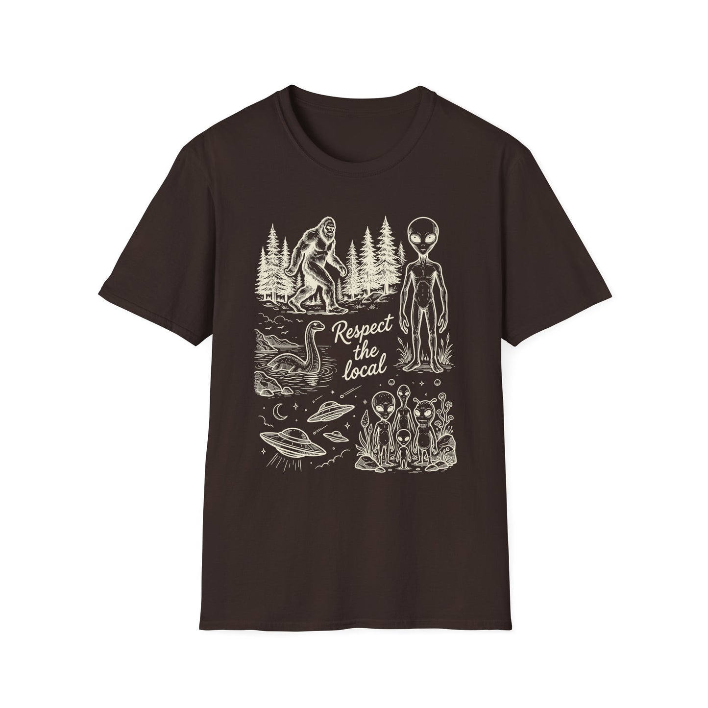 Respect the Local T-Shirt — Sasquatch, Aliens & Cryptid Graphic Tee